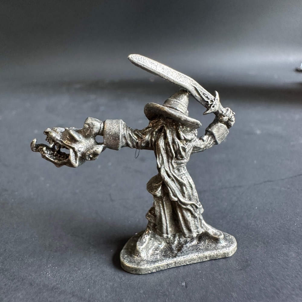 Vintage Ral Partha Dark Wizard Miniature Pewter 1991 Skull Sword Fantasy DnD